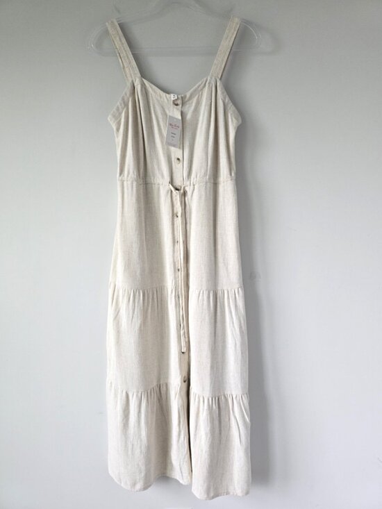 Lucky Brand Dresses & Skirts - NWT Lucky Brand Linen Tiered Smocked Midi Dress M Beige Cream
